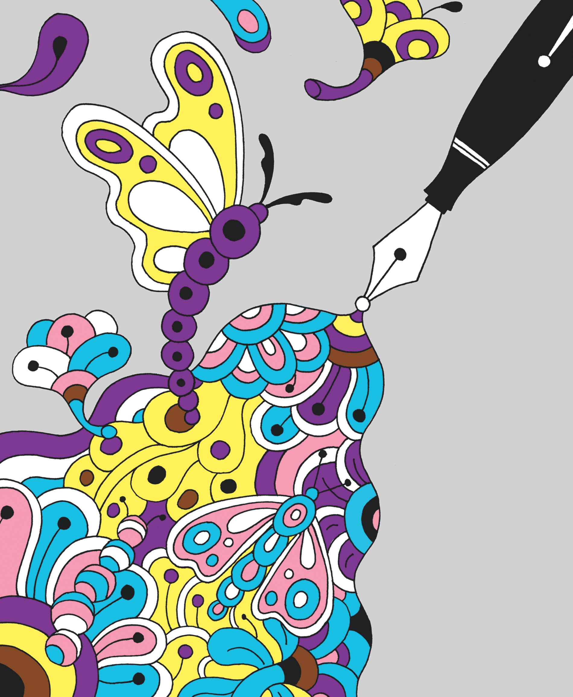 illustration of a fountain pen writing flowers